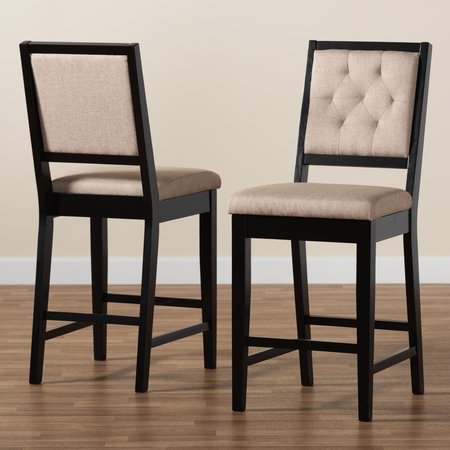 Baxton Studio Gideon ModernSand Fabric Upholstered and Dark Brown Finished Wood 2-Piece Counter Stool Set PR 194-2PC-12146-ZORO